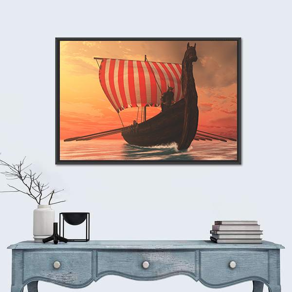 Viking Longboat For Trading Canvas Wall Art-1 Piece-Floating Frame-24" x 16"-Tiaracle