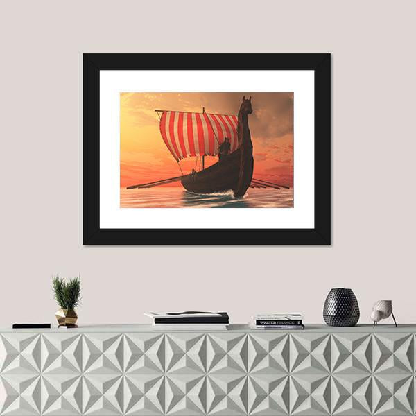 Viking Longboat For Trading Canvas Wall Art-1 Piece-Framed Print-20" x 16"-Tiaracle