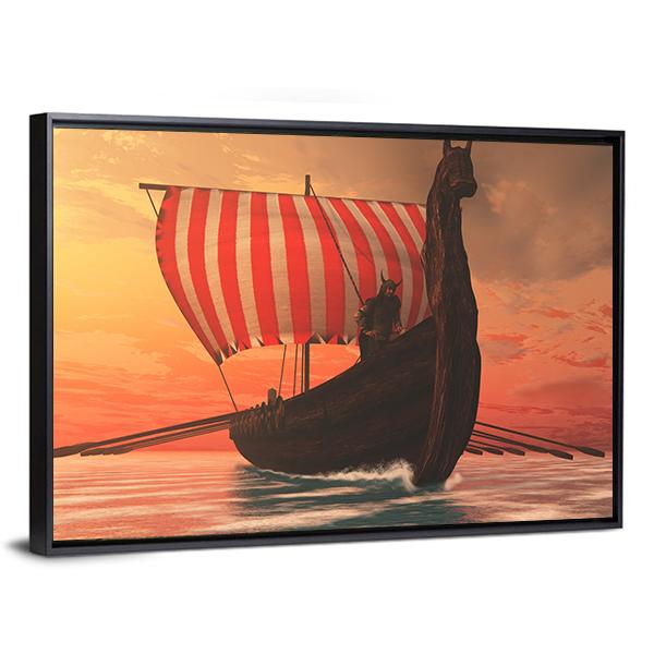 Viking Longboat For Trading Canvas Wall Art-3 Horizontal-Gallery Wrap-25" x 16"-Tiaracle