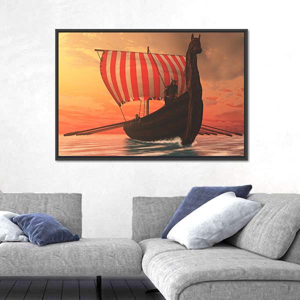 Viking Longboat For Trading Canvas Wall Art-5 Horizontal-Gallery Wrap-22" x 12"-Tiaracle