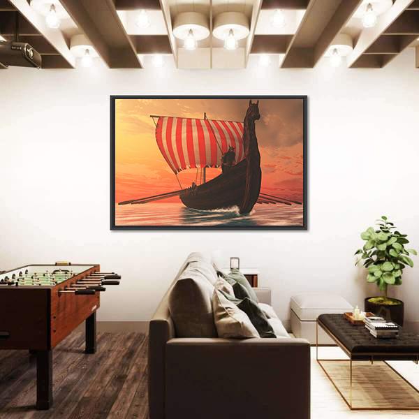 Viking Longboat For Trading Canvas Wall Art-3 Horizontal-Gallery Wrap-25" x 16"-Tiaracle