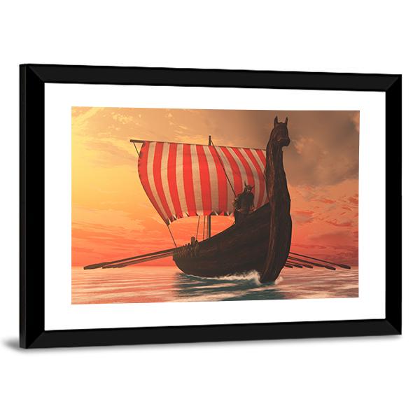 Viking Longboat For Trading Canvas Wall Art-3 Horizontal-Gallery Wrap-25" x 16"-Tiaracle