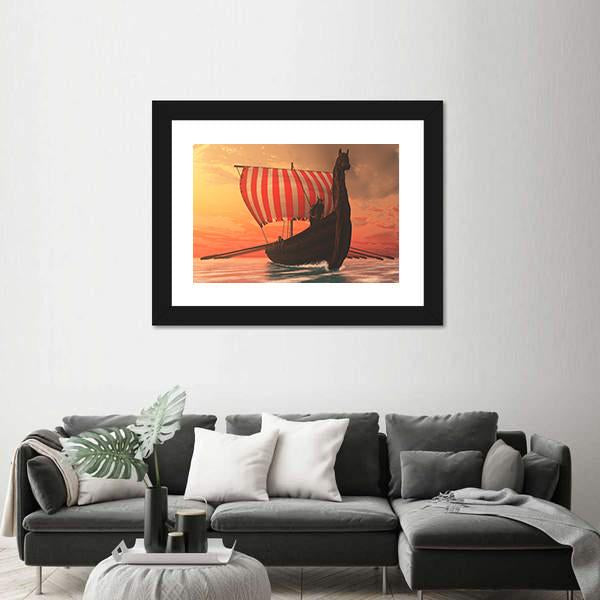 Viking Longboat For Trading Canvas Wall Art-5 Horizontal-Gallery Wrap-22" x 12"-Tiaracle