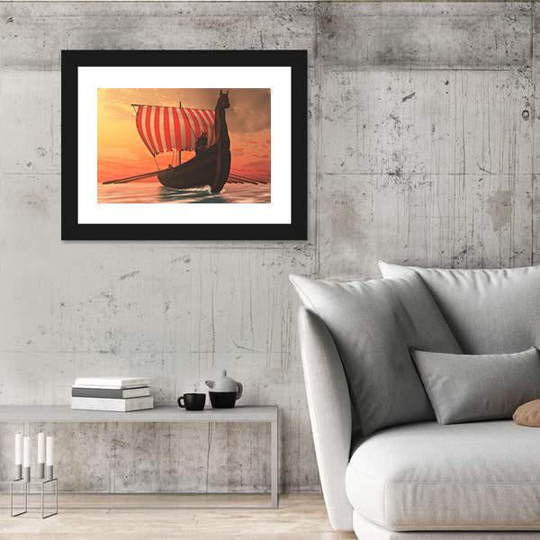 Viking Longboat For Trading Canvas Wall Art-5 Horizontal-Gallery Wrap-22" x 12"-Tiaracle