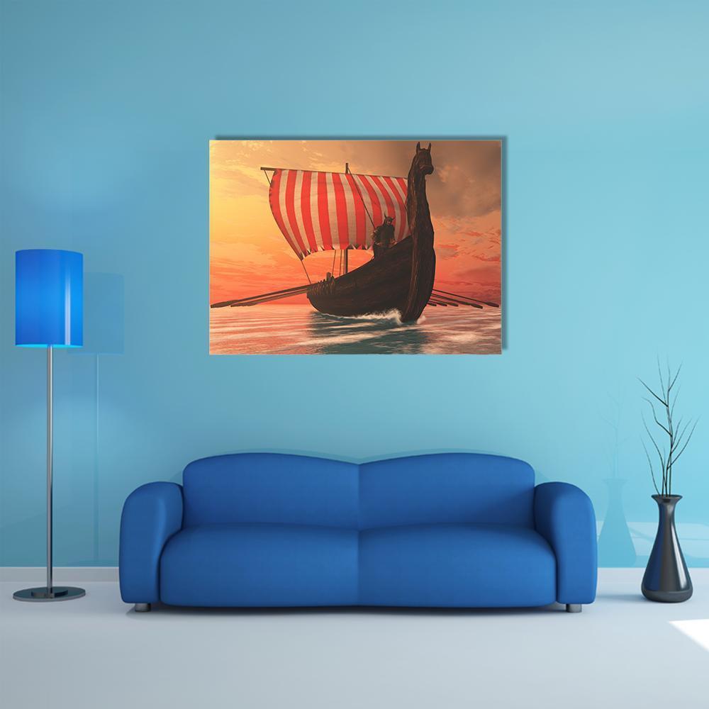Viking Longboat For Trading Canvas Wall Art-1 Piece-Gallery Wrap-48" x 32"-Tiaracle