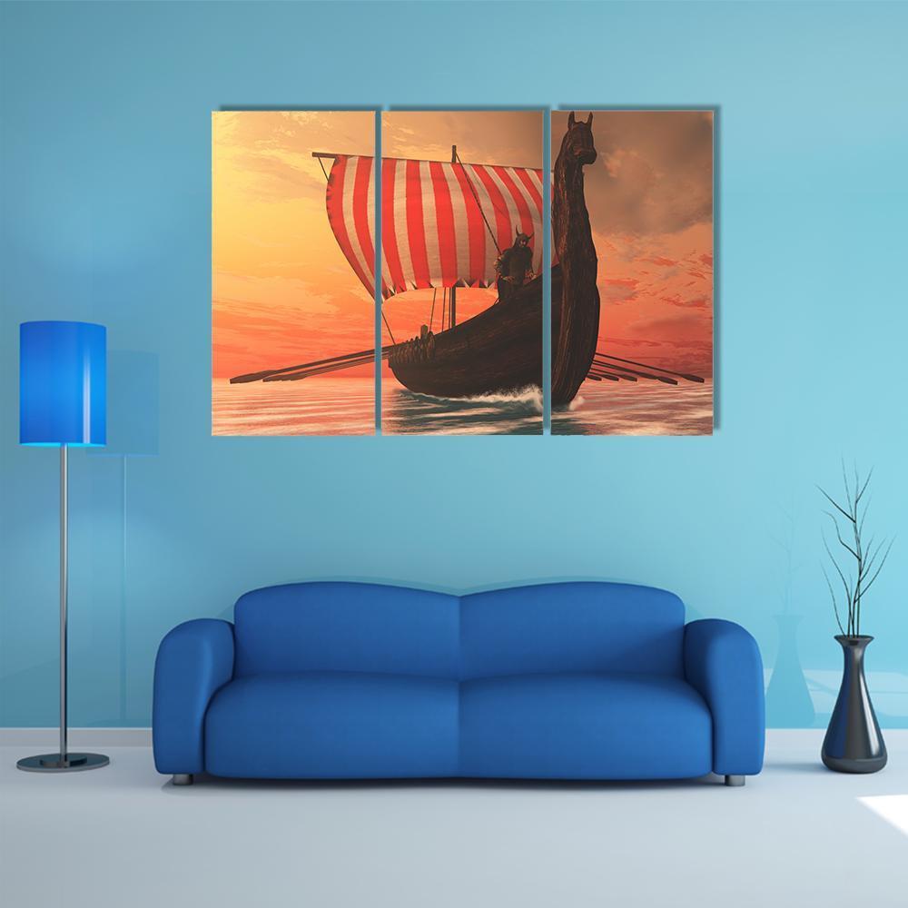 Viking Longboat For Trading Canvas Wall Art-3 Horizontal-Gallery Wrap-37" x 24"-Tiaracle