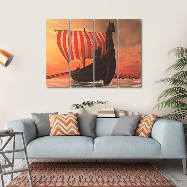 Viking Longboat For Trading Canvas Wall Art-4 Horizontal-Gallery Wrap-34" x 24"-Tiaracle