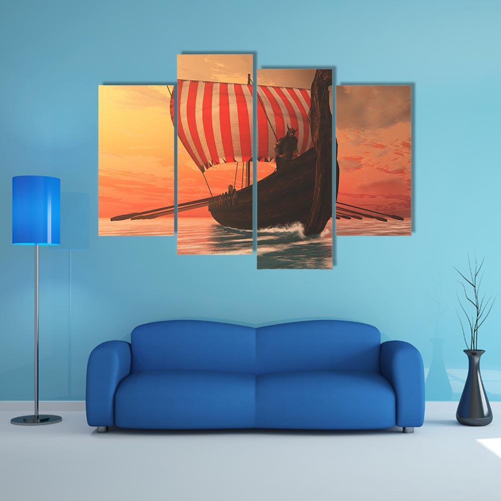 Viking Longboat For Trading Canvas Wall Art-4 Pop-Gallery Wrap-50" x 32"-Tiaracle