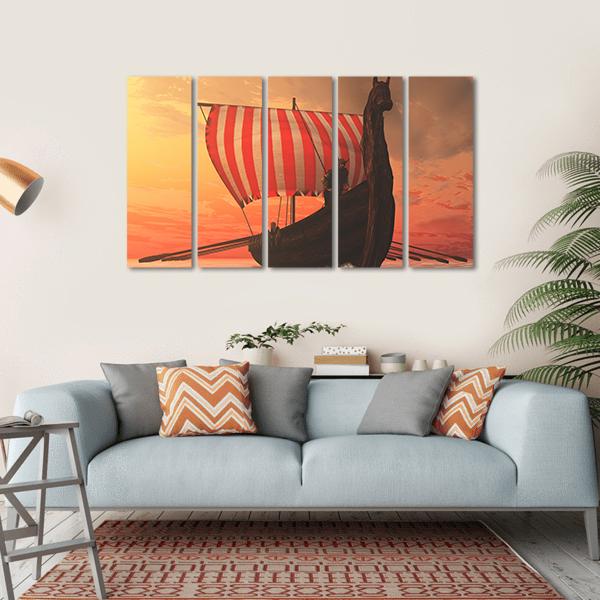 Viking Longboat For Trading Canvas Wall Art-5 Horizontal-Gallery Wrap-22" x 12"-Tiaracle