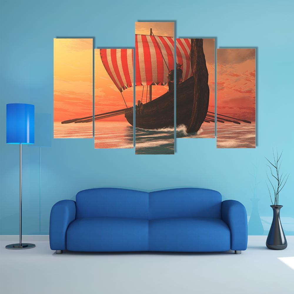 Viking Longboat For Trading Canvas Wall Art-5 Pop-Gallery Wrap-47" x 32"-Tiaracle