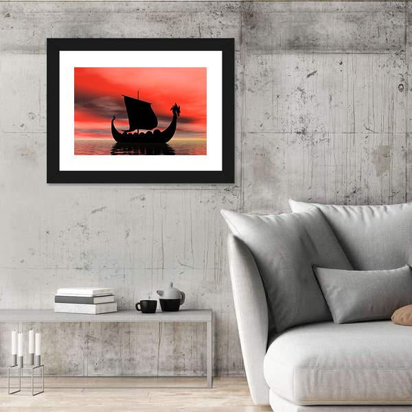 Viking Ship At Sundown Canvas Wall Art-5 Horizontal-Gallery Wrap-22" x 12"-Tiaracle