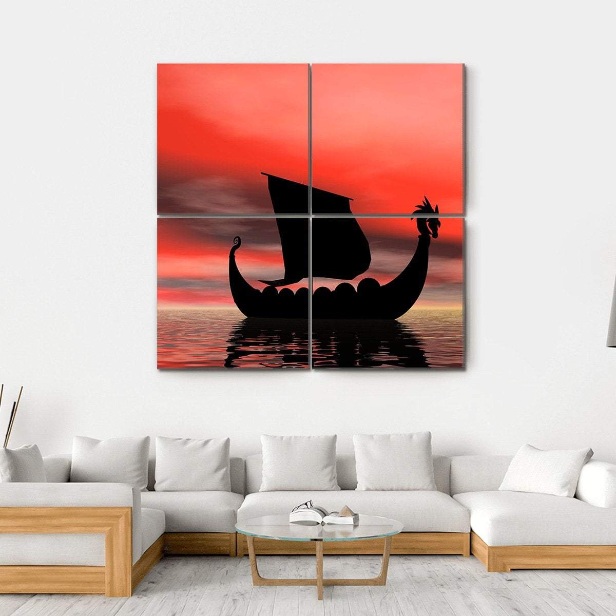Viking Ship At Sundown Canvas Wall Art-4 Square-Gallery Wrap-17" x 17"-Tiaracle