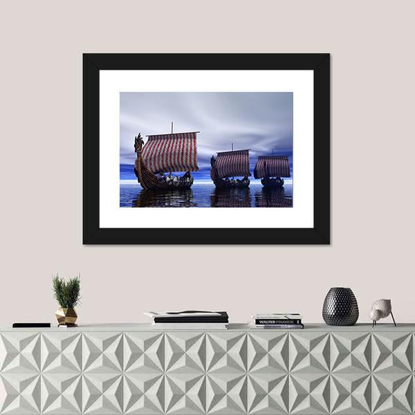 Viking Ships Canvas Wall Art-1 Piece-Framed Print-20" x 16"-Tiaracle