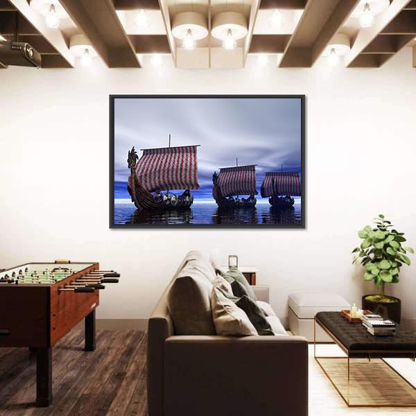 Viking Ships Canvas Wall Art-5 Horizontal-Gallery Wrap-22" x 12"-Tiaracle
