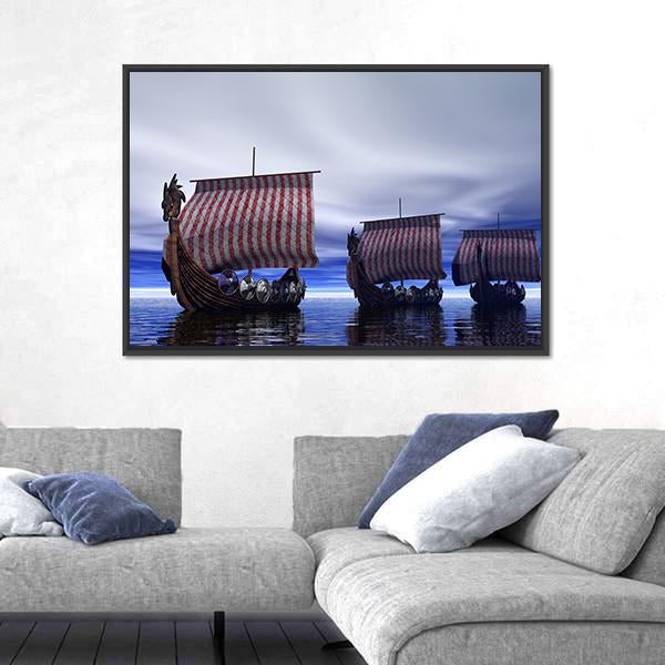 Viking Ships Canvas Wall Art-5 Horizontal-Gallery Wrap-22" x 12"-Tiaracle
