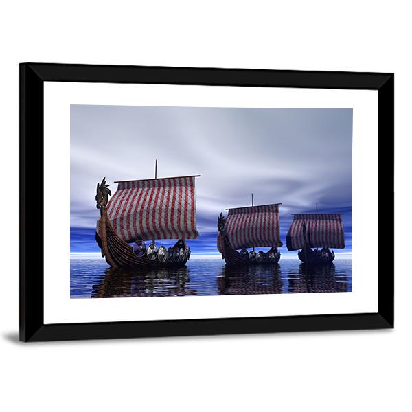 Viking Ships Canvas Wall Art-3 Horizontal-Gallery Wrap-25&quot; x 16&quot;-Tiaracle