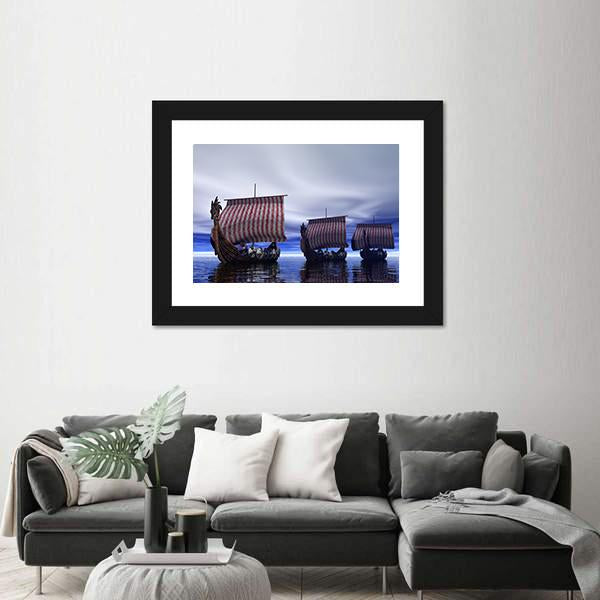 Viking Ships Canvas Wall Art-5 Horizontal-Gallery Wrap-22" x 12"-Tiaracle