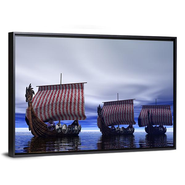 Viking Ships Canvas Wall Art-5 Horizontal-Gallery Wrap-22" x 12"-Tiaracle