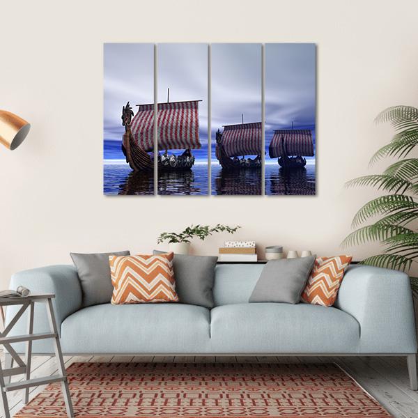 Viking Ships Canvas Wall Art-4 Horizontal-Gallery Wrap-34" x 24"-Tiaracle