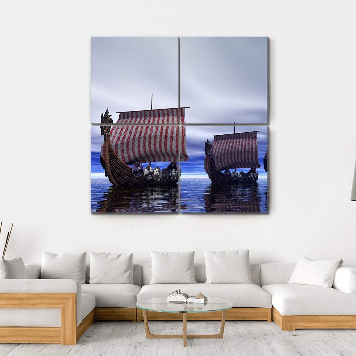 Viking Ships Canvas Wall Art-4 Square-Gallery Wrap-17" x 17"-Tiaracle