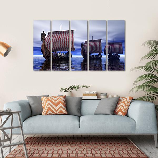 Viking Ships Canvas Wall Art-5 Horizontal-Gallery Wrap-22" x 12"-Tiaracle