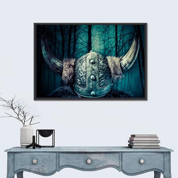 Viking Warrior In Helmet Canvas Wall Art-1 Piece-Floating Frame-24" x 16"-Tiaracle