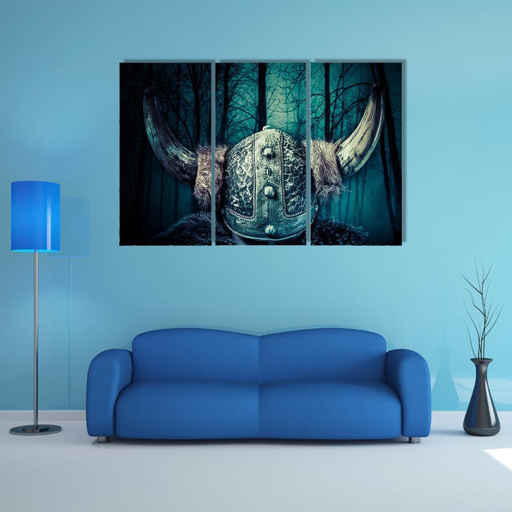Viking Warrior In Helmet Canvas Wall Art-3 Horizontal-Gallery Wrap-37" x 24"-Tiaracle