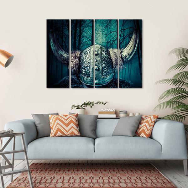Viking Warrior In Helmet Canvas Wall Art-4 Horizontal-Gallery Wrap-34" x 24"-Tiaracle