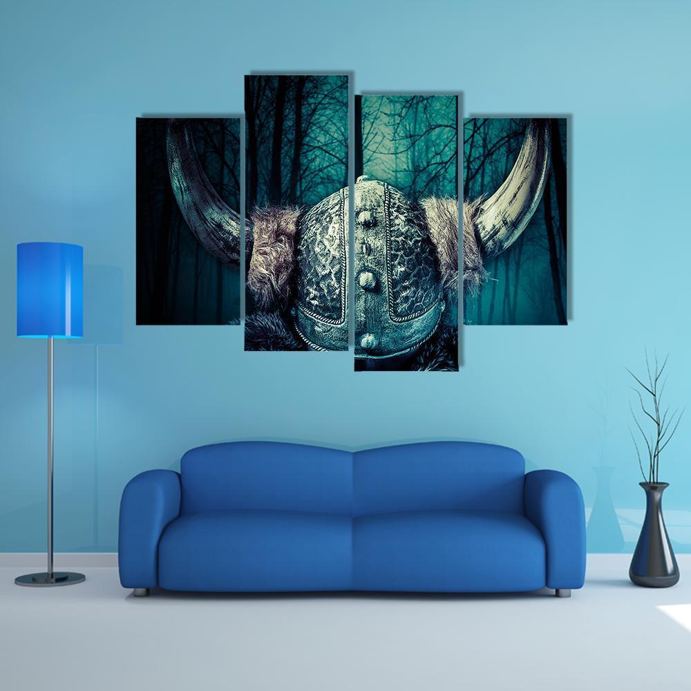 Viking Warrior In Helmet Canvas Wall Art-4 Pop-Gallery Wrap-50" x 32"-Tiaracle