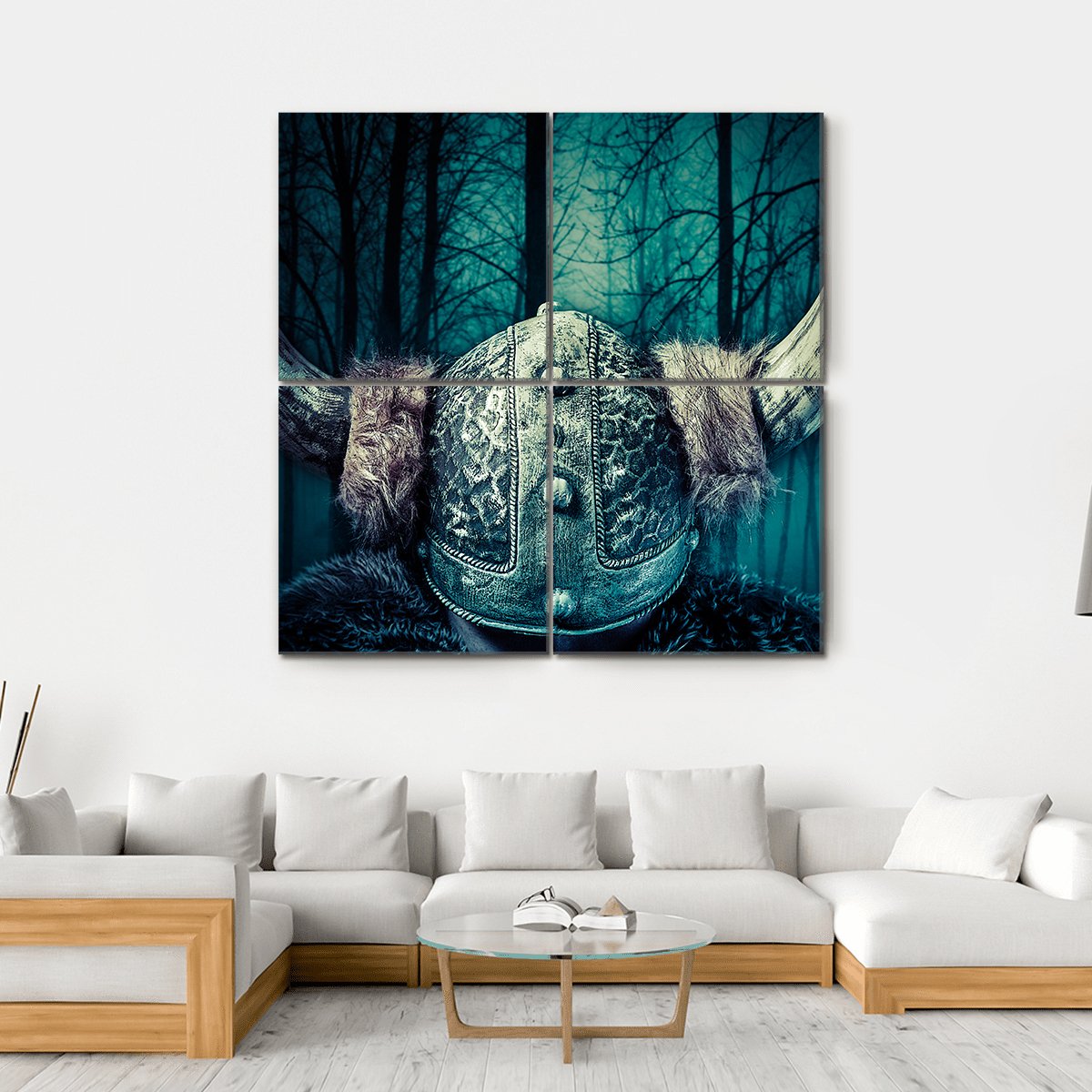Viking Warrior In Helmet Canvas Wall Art-4 Square-Gallery Wrap-17" x 17"-Tiaracle