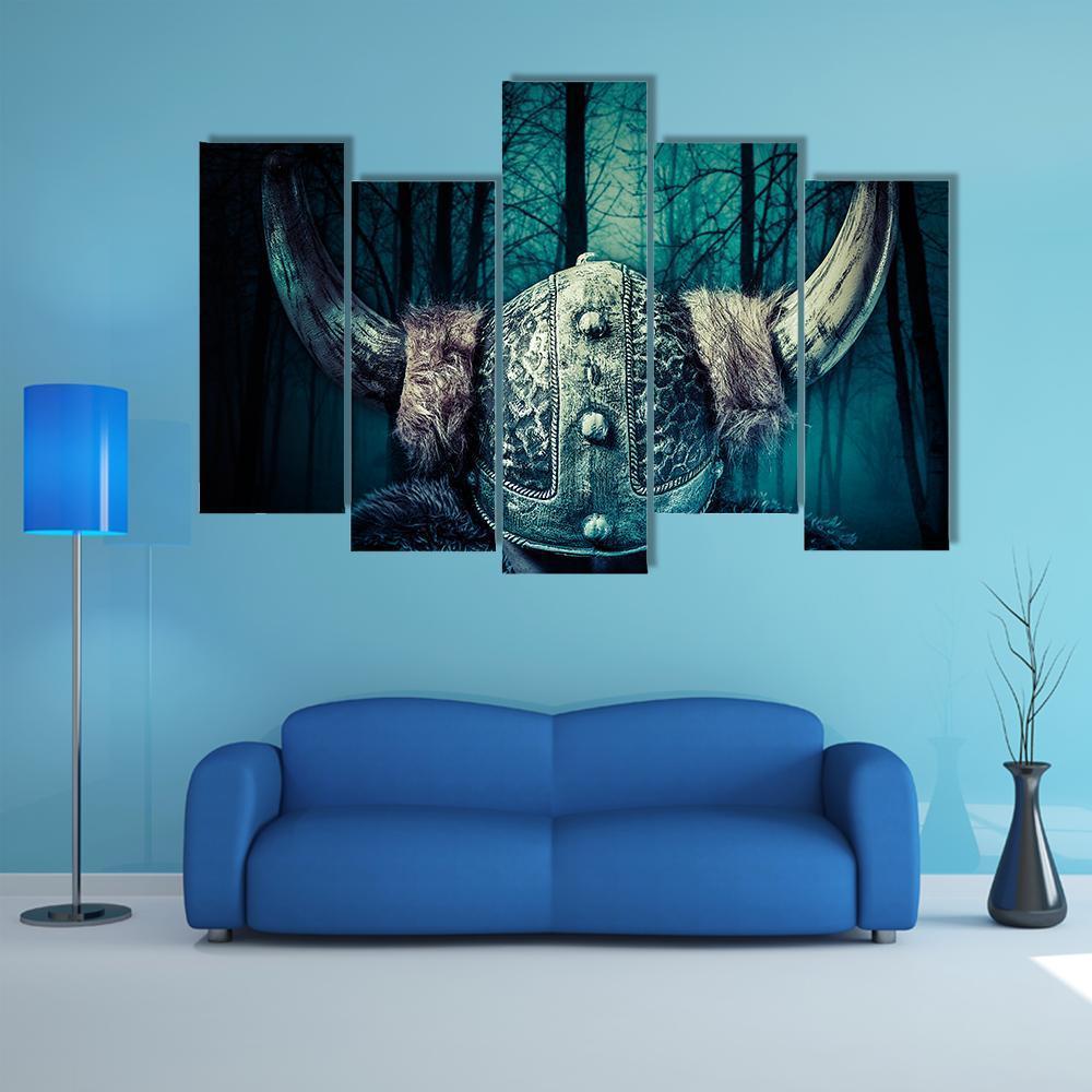 Viking Warrior In Helmet Canvas Wall Art-5 Pop-Gallery Wrap-47" x 32"-Tiaracle