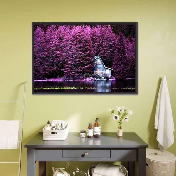 Villa On Calm Lake Canvas Wall Art-1 Piece-Floating Frame-24" x 16"-Tiaracle