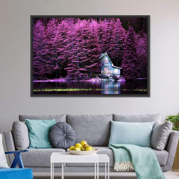 Villa On Calm Lake Canvas Wall Art-3 Horizontal-Gallery Wrap-25" x 16"-Tiaracle