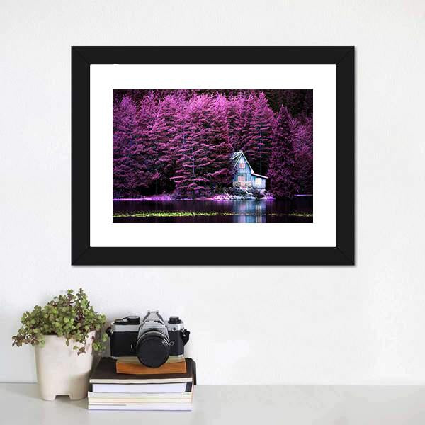 Villa On Calm Lake Canvas Wall Art-1 Piece-Framed Print-20" x 16"-Tiaracle