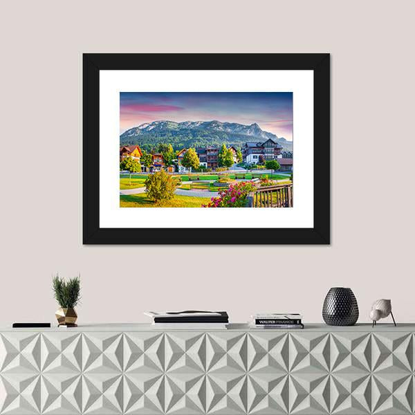 Village Archkogl In Morning Mist Canvas Wall Art-1 Piece-Framed Print-20" x 16"-Tiaracle