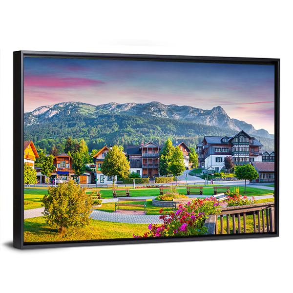 Village Archkogl In Morning Mist Canvas Wall Art-3 Horizontal-Gallery Wrap-25" x 16"-Tiaracle
