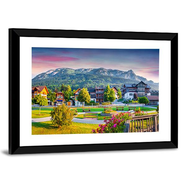 Village Archkogl In Morning Mist Canvas Wall Art-3 Horizontal-Gallery Wrap-25" x 16"-Tiaracle