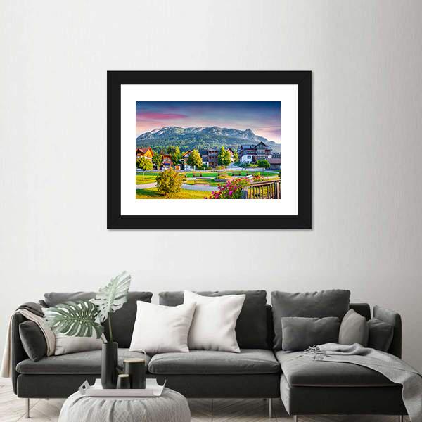 Village Archkogl In Morning Mist Canvas Wall Art-3 Horizontal-Gallery Wrap-25" x 16"-Tiaracle