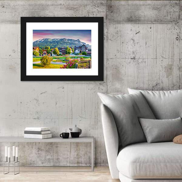 Village Archkogl In Morning Mist Canvas Wall Art-3 Horizontal-Gallery Wrap-25" x 16"-Tiaracle