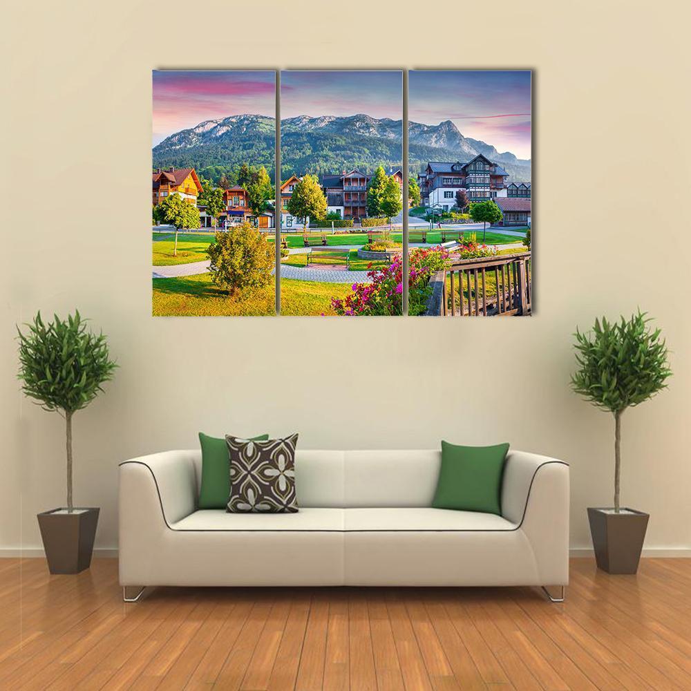 Village Archkogl In Morning Mist Canvas Wall Art-3 Horizontal-Gallery Wrap-37" x 24"-Tiaracle