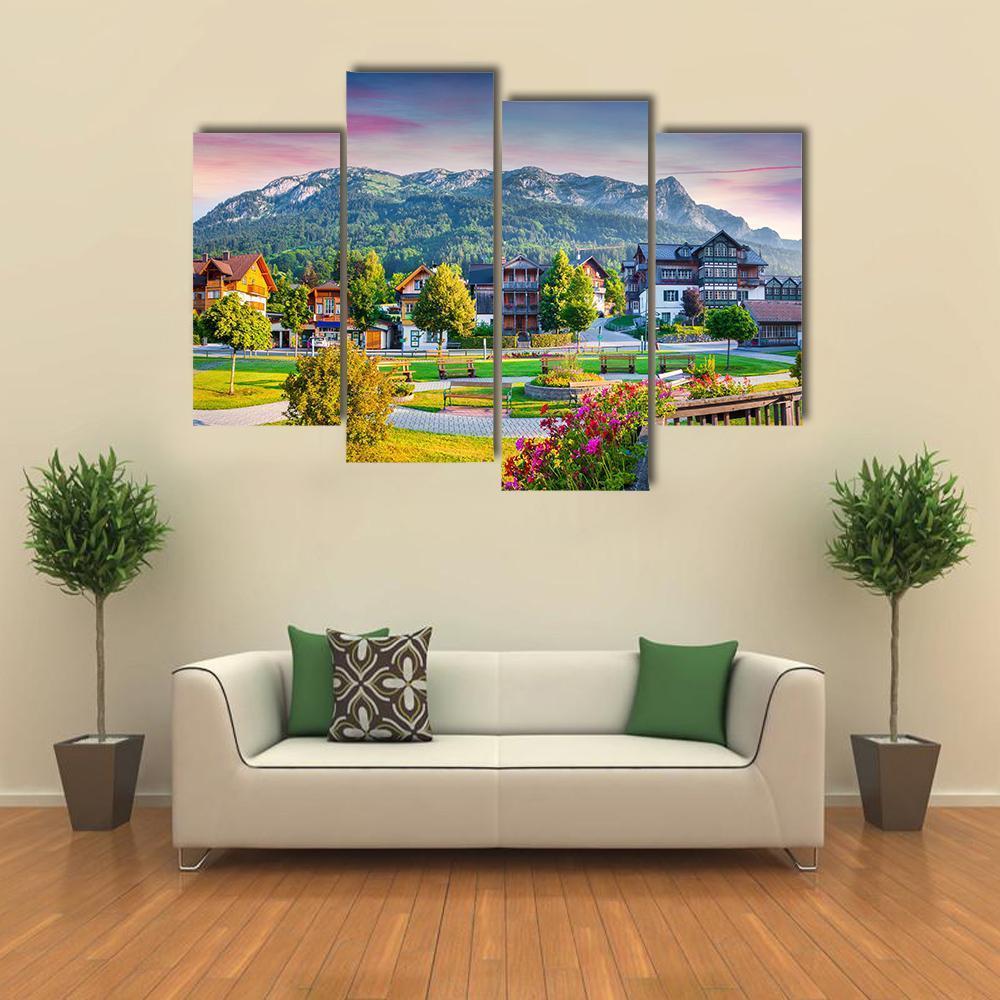 Village Archkogl In Morning Mist Canvas Wall Art-4 Pop-Gallery Wrap-50" x 32"-Tiaracle