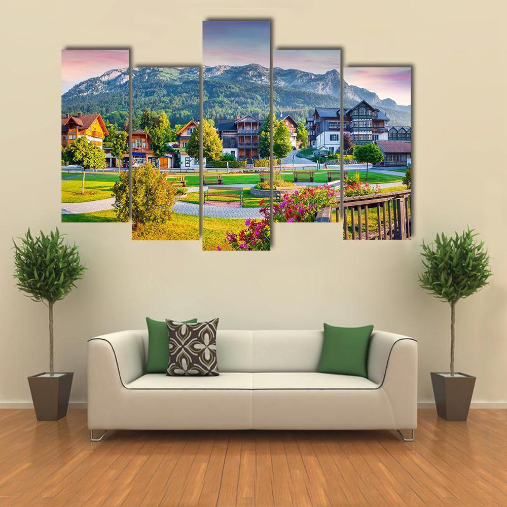 Village Archkogl In Morning Mist Canvas Wall Art-5 Pop-Gallery Wrap-47" x 32"-Tiaracle