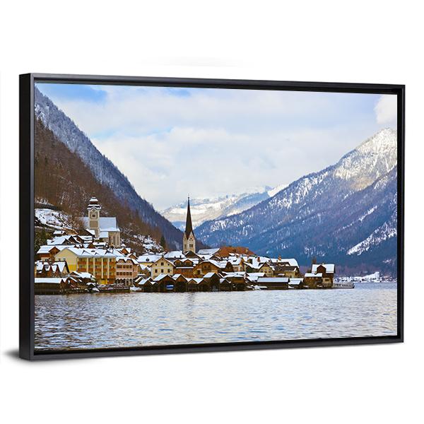 Village Hallstatt On The Lake Hallstatter At Winter Canvas Wall Art-3 Horizontal-Gallery Wrap-25" x 16"-Tiaracle