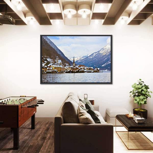 Village Hallstatt On The Lake Hallstatter At Winter Canvas Wall Art-3 Horizontal-Gallery Wrap-25" x 16"-Tiaracle