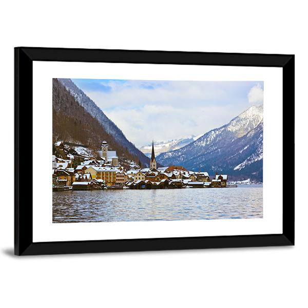 Village Hallstatt On The Lake Hallstatter At Winter Canvas Wall Art-3 Horizontal-Gallery Wrap-25" x 16"-Tiaracle