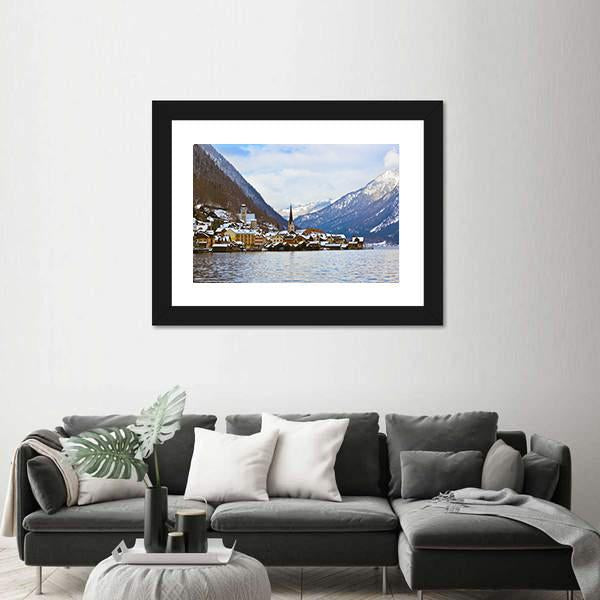 Village Hallstatt On The Lake Hallstatter At Winter Canvas Wall Art-3 Horizontal-Gallery Wrap-25" x 16"-Tiaracle