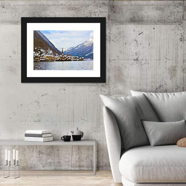Village Hallstatt On The Lake Hallstatter At Winter Canvas Wall Art-3 Horizontal-Gallery Wrap-25" x 16"-Tiaracle