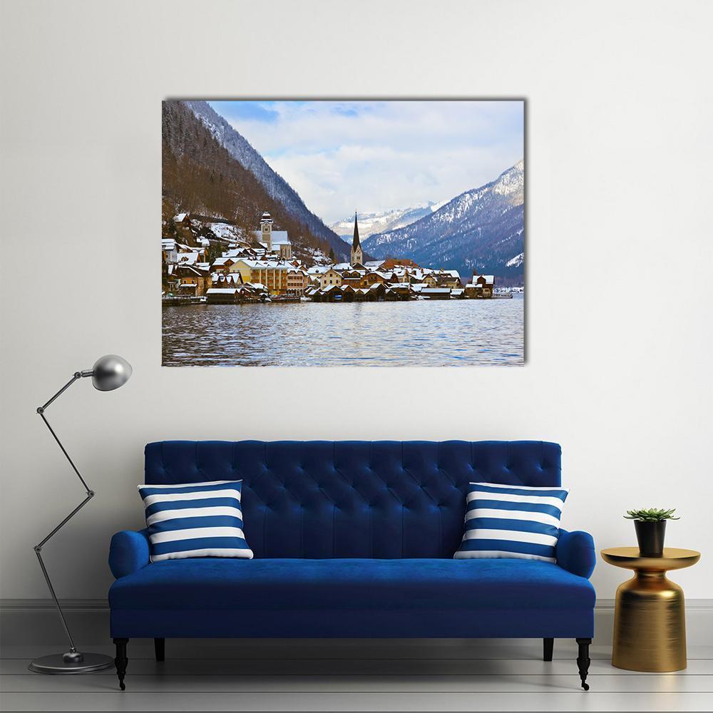 Village Hallstatt On The Lake Hallstatter At Winter Canvas Wall Art-1 Piece-Gallery Wrap-48" x 32"-Tiaracle
