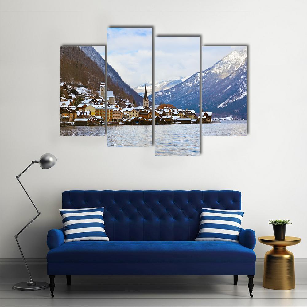 Village Hallstatt On The Lake Hallstatter At Winter Canvas Wall Art-4 Pop-Gallery Wrap-50" x 32"-Tiaracle