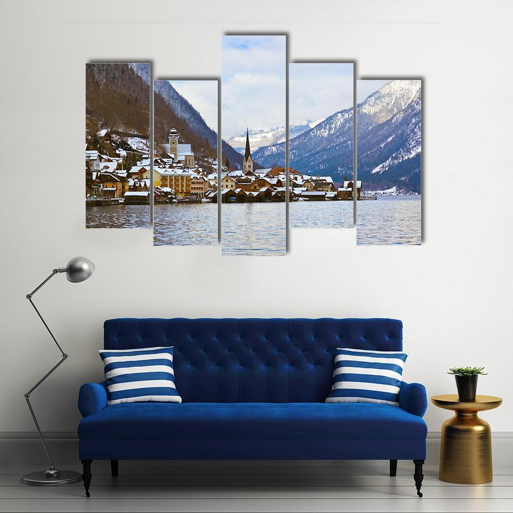 Village Hallstatt On The Lake Hallstatter At Winter Canvas Wall Art-5 Pop-Gallery Wrap-47" x 32"-Tiaracle